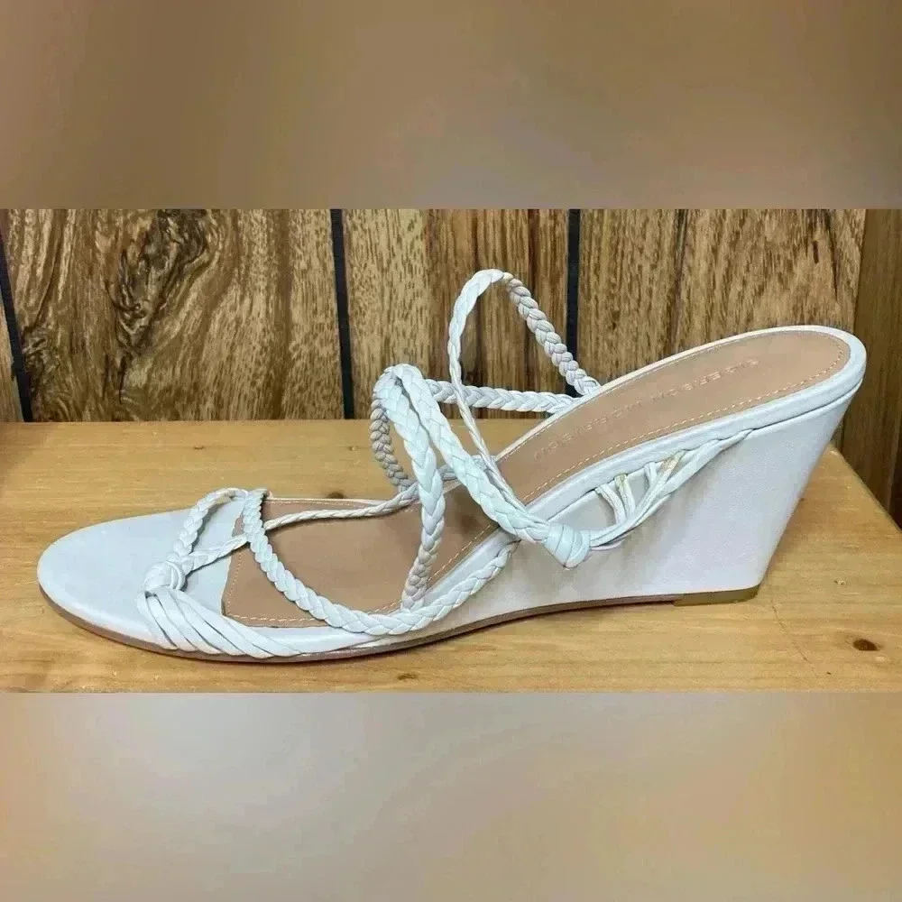 SIGERSON MORRISON White Braided Leather Strappy Wedge Sandal Sz 39 Shoes Maddie - Picture 6 of 10